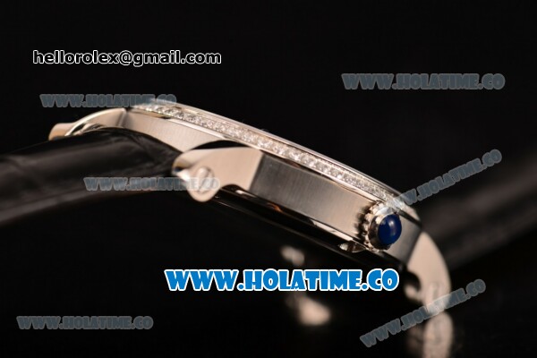 Cartier Rotonde De Miyota Quartz Steel Case with Black Dial Diamonds Bezel and Diamonds Markers - Click Image to Close