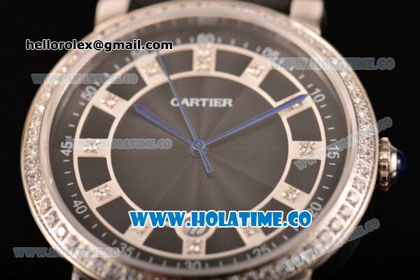 Cartier Rotonde De Miyota Quartz Steel Case with Black Dial Diamonds Bezel and Diamonds Markers - Click Image to Close