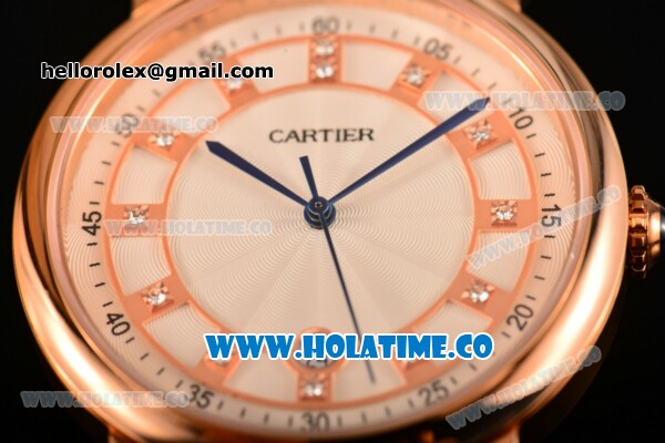 Cartier Rotonde De Miyota Quartz Rose Gold Case with Diamonds Markers White Dial and Brown Leather Strap - Click Image to Close