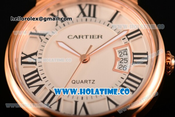 Cartier Rotonde De Miyota Quartz Rose Gold Case with White Dial Roman Numeral Markers and Brown Leather Strap - Click Image to Close