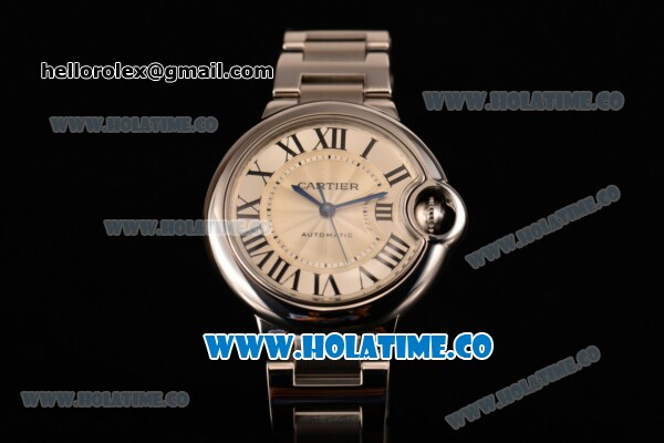 Cartier Ballon Bleu Medium Swiss ETA 2671 Automatic Full Steel with Silver Dial and Black Roman Numeral Markers - Click Image to Close