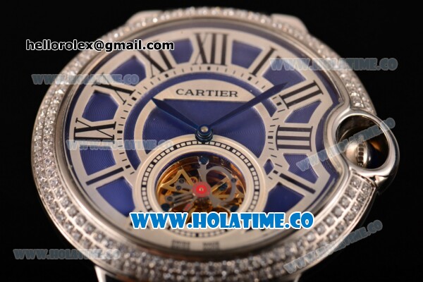Cartier Ballon Bleu De Tourbillon Asia Automatic Steel Case with Blue Dial and Roman Numeral Markers - Diamonds Bezel - Click Image to Close