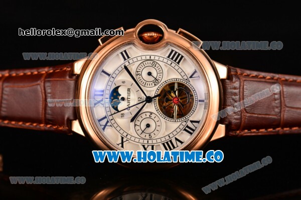 Cartier Ballon Bleu De Tourbillon Moonphase Asia Automatic Rose Gold Case with White Dial and Roman Numeral Markers - Click Image to Close