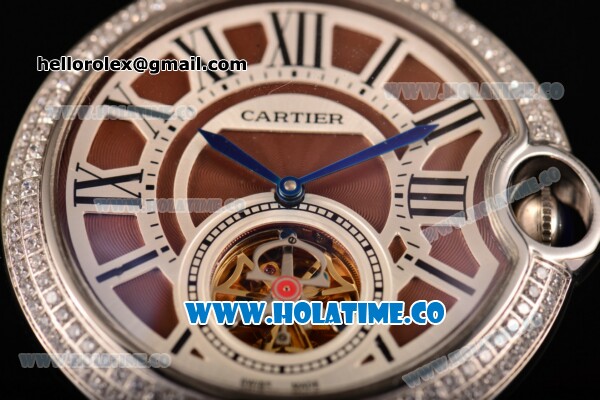 Cartier Ballon Bleu De Tourbillon Asia Automatic Steel Case with Brown Dial and Roman Numeral Markers - Diamonds Bezel - Click Image to Close