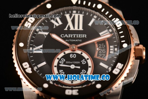 Cartier Calibre de Cartier Swiss ETA 2824 Automatic Rose Gold/Steel Case with Black Dial and White Roman Numeral Markers (ZF) - Click Image to Close