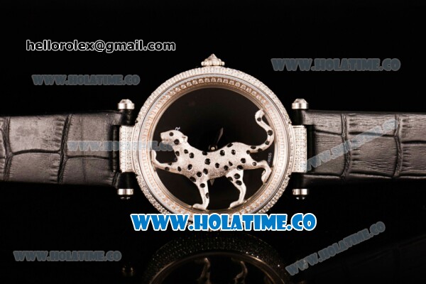 Cartier Le Cirque Animalier de Swiss ETA Quartz Diamond Case with Black Leather Strap - Click Image to Close