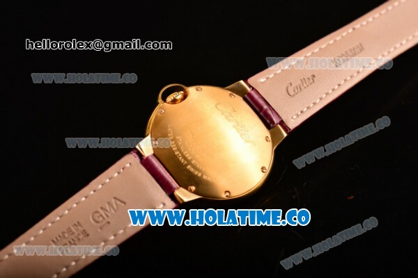 Cartier Ballon Bleu De Medium Asia 4813 Automatic Yellow Gold Case with Silver Dial and Yellow Leather Strap - Roman Numeral Markers (GF) - Click Image to Close