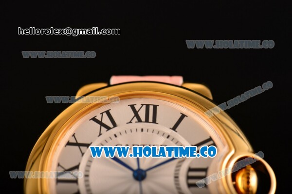 Cartier Ballon Bleu De Medium Asia 4813 Automatic Yellow Gold Case with Silver Dial and Blue Leather Strap - Roman Numeral Markers (GF) - Click Image to Close