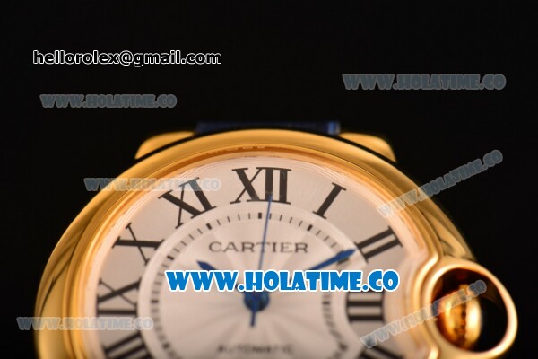 Cartier Ballon Bleu De Medium Asia 4813 Automatic Yellow Gold Case with Silver Dial and Roman Numeral Markers (GF) - Click Image to Close