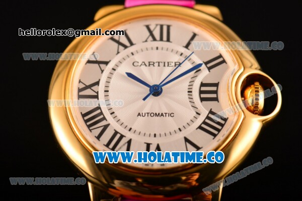 Cartier Ballon Bleu De Medium Asia 4813 Automatic Yellow Gold Case with Silver Dial Grey Leather Strap and Roman Numeral Markers (GF) - Click Image to Close