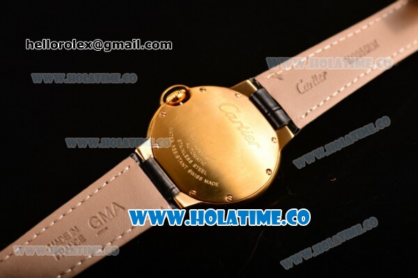Cartier Ballon Bleu De Medium Asia 4813 Automatic Yellow Gold Case with Silver Dial Red Leather Strap and Roman Numeral Markers (GF) - Click Image to Close