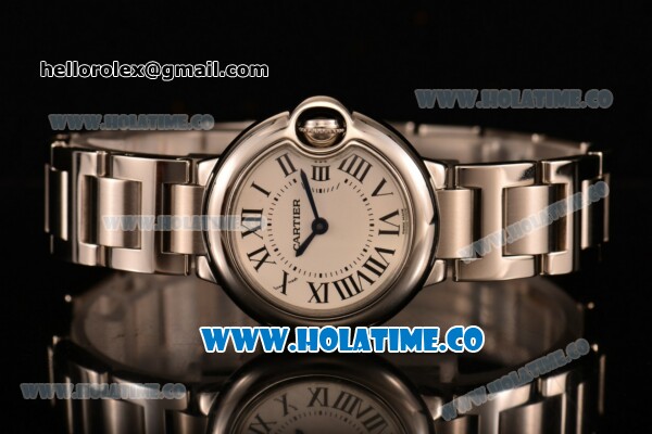 Cartier Ballon Bleu De Small Swiss ETA Quartz Full Steel with White Dial and Black Roman Numeral Markers - Click Image to Close