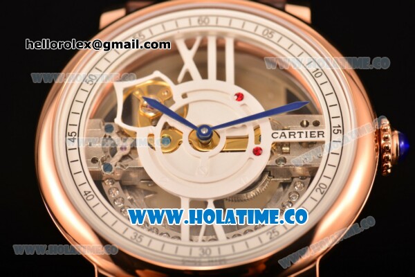 Cartier Rotonde De Cartier Asia Automatic Rose Gold Case with Black Skeleton Dial and White Inner Bezel - Click Image to Close