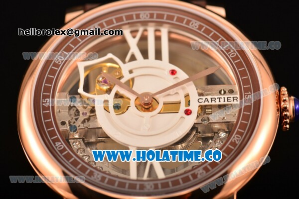 Cartier Rotonde De Cartier Asia Automatic Rose Gold Case with Black Skeleton Dial and Brown Inner Bezel - Click Image to Close