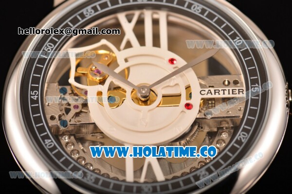 Cartier Rotonde De Cartier Asia Automatic Steel Case with Black Skeleton Dial and White Roman Numeral Markers - Click Image to Close