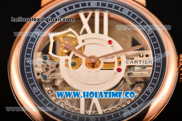 Cartier Rotonde De Cartier Asia Automatic Rose Gold Case with Black Skeleton Dial and Blue Inner Bezel - Click Image to Close