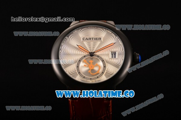 Cartier Rotonde De Miyota Quartz PVD Case with Silver Dial and Brown Leather Strap - Click Image to Close