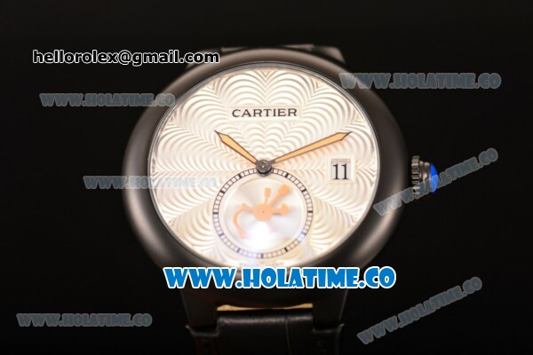 Cartier Rotonde De Miyota Quartz PVD Case with Silver Dial and Black Leather Strap - Click Image to Close