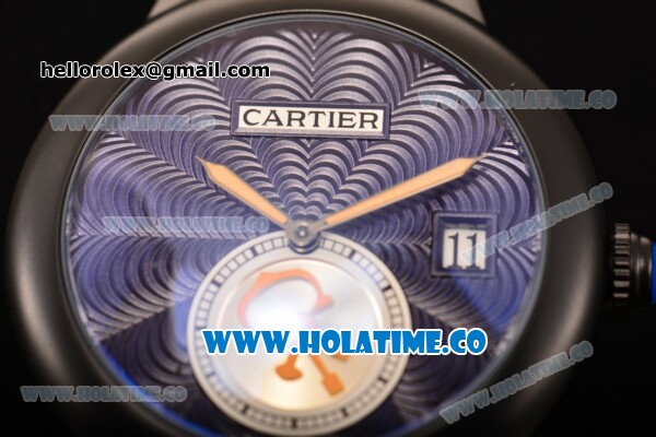 Cartier Rotonde De Miyota Quartz PVD Case with Blue Dial and Black Leather Strap - Click Image to Close