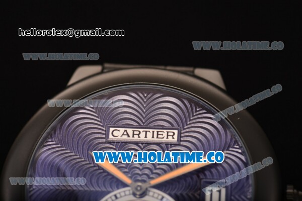 Cartier Rotonde De Miyota Quartz PVD Case with Blue Dial and Black Leather Strap - Click Image to Close