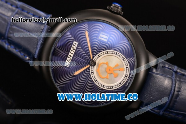 Cartier Rotonde De Miyota Quartz PVD Case with Blue Dial and Blue Leather Strap - Click Image to Close