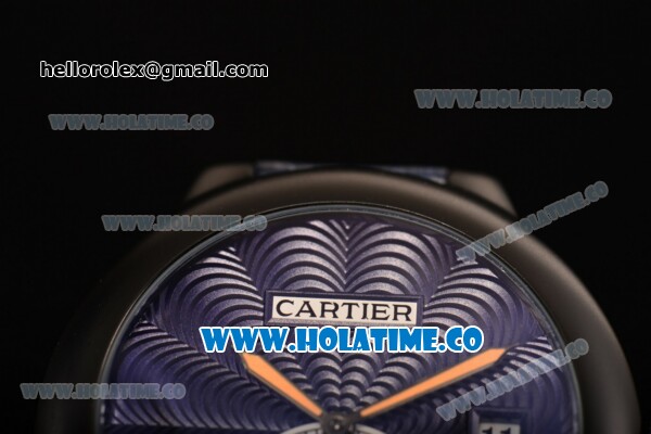 Cartier Rotonde De Miyota Quartz PVD Case with Blue Dial and Blue Leather Strap - Click Image to Close