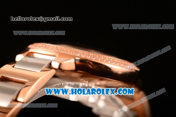 Cartier Rotonde De Miyota Quartz Rose Gold/Steel Case with Silver Dial and Diamonds Bezel - Click Image to Close