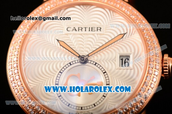 Cartier Rotonde De Miyota Quartz Rose Gold Case/Bracelet with Silver Dial and Diamonds Bezel - Click Image to Close