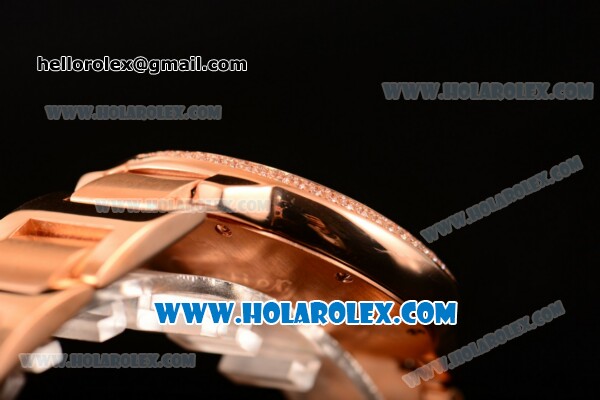 Cartier Rotonde De Miyota Quartz Rose Gold Case/Bracelet with Blue Dial and Diamonds Bezel - Click Image to Close