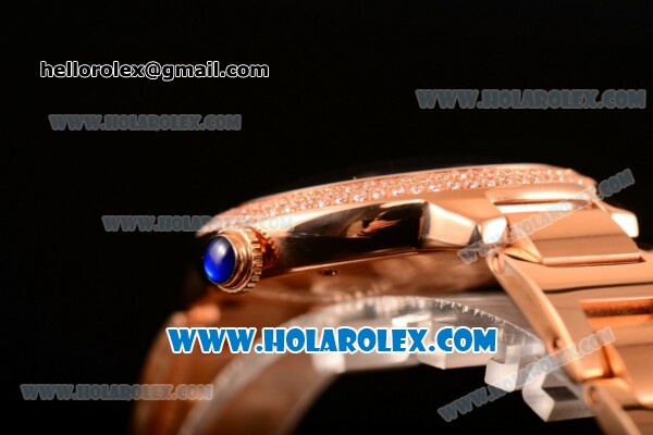 Cartier Rotonde De Miyota Quartz Rose Gold Case/Bracelet with Blue Dial and Diamonds Bezel - Click Image to Close