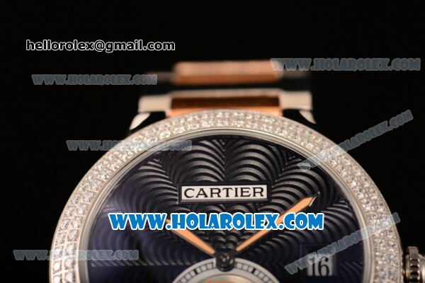 Cartier Rotonde De Miyota Quartz Two Tone Case/Bracelet with Black Dial and Diamonds Bezel - Click Image to Close