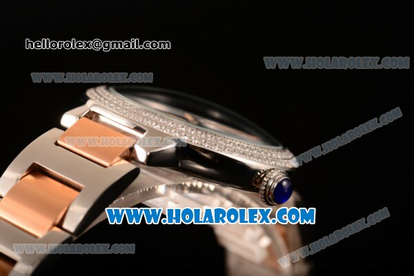 Cartier Rotonde De Miyota Quartz Two Tone Case/Bracelet with Blue Dial and Diamonds Bezel - Click Image to Close
