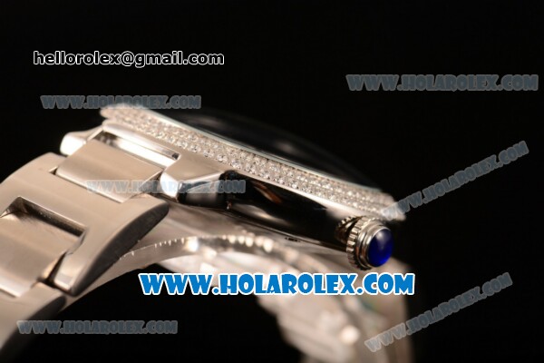Cartier Rotonde De Miyota Quartz Steel Case/Bracelet with Blue Dial and Diamonds Bezel - Click Image to Close