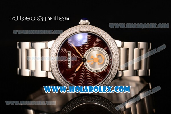 Cartier Rotonde De Miyota Quartz Steel Case/Bracelet with Brown Dial and Diamonds Bezel - Click Image to Close