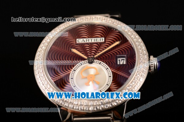 Cartier Rotonde De Miyota Quartz Steel Case/Bracelet with Brown Dial and Diamonds Bezel - Click Image to Close