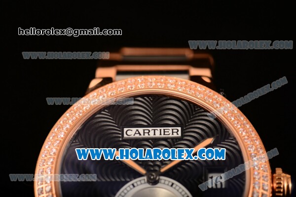 Cartier Rotonde De Miyota Quartz Rose Gold Case/Bracelet with Black Dial and Diamonds Bezel - Click Image to Close