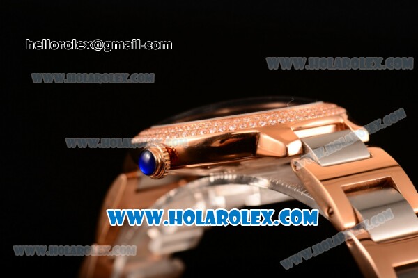 Cartier Rotonde De Miyota Quartz Rose Gold Case/Bracelet with Brown Dial and Diamonds Bezel - Click Image to Close