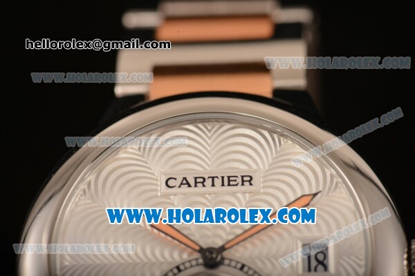Cartier Rotonde De Miyota Quartz Two Tone Case with Silver Dial and Rose Gold/Steel Bracelet - Click Image to Close