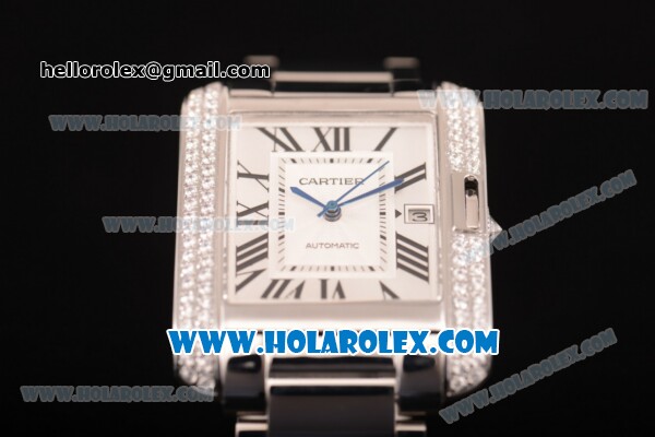 Cartier Tank Anglaise Miyota 9015 Automatic Steel Case/Bracelet with Silver Dial and Roman Numeral Markers - Diamonds Bezel - Click Image to Close