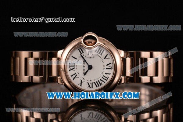 Cartier Ballon Bleu De Small Swiss Quartz Rose Gold Case/Bracelet with White Dial and Black Roman Numeral Markers - Click Image to Close