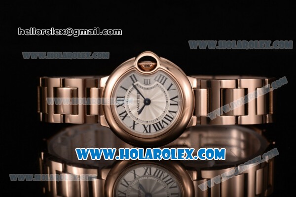 Cartier Ballon Bleu De Small Swiss Quartz Rose Gold Case/Bracelet with Silver Dial and Black Roman Numeral Markers - Click Image to Close