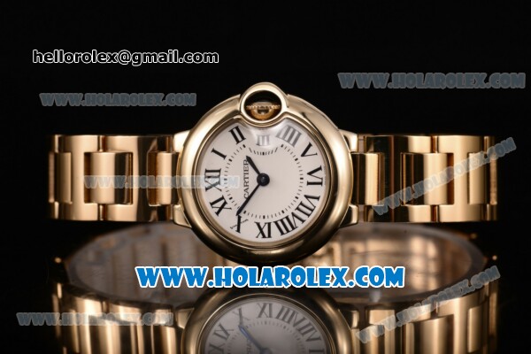 Cartier Ballon Bleu De Small Swiss Quartz Yellow Gold Case/Bracelet with White Dial and Black Roman Numeral Markers - Click Image to Close