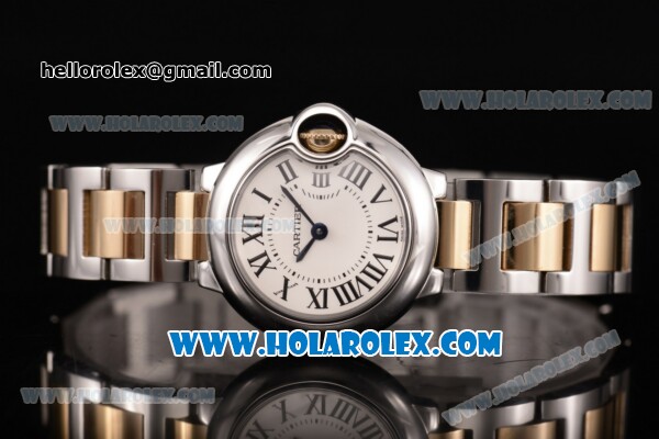 Cartier Ballon Bleu De Small Swiss Quartz Two Tone Case/Bracelet with White Dial and Black Roman Numeral Markers - Click Image to Close