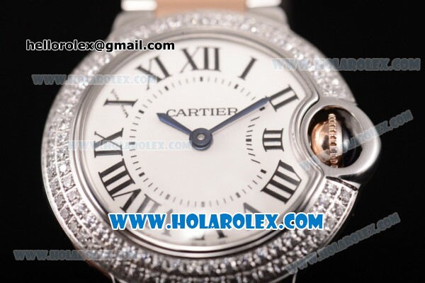 Cartier Ballon Bleu De Small Swiss Quartz Rose Gold/Steel Case with White Dial Diamonds Bezel and Roman Numeral Markers - Click Image to Close