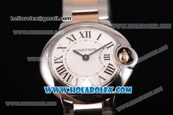 Cartier Ballon Bleu De Small Swiss Quartz Rose Gold/Steel Case with White Dial Two Tone Bracelet and Roman Numeral Markers - Click Image to Close