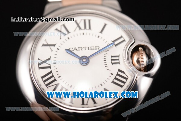 Cartier Ballon Bleu De Small Swiss Quartz Rose Gold/Steel Case with White Dial Two Tone Bracelet and Roman Numeral Markers - Click Image to Close