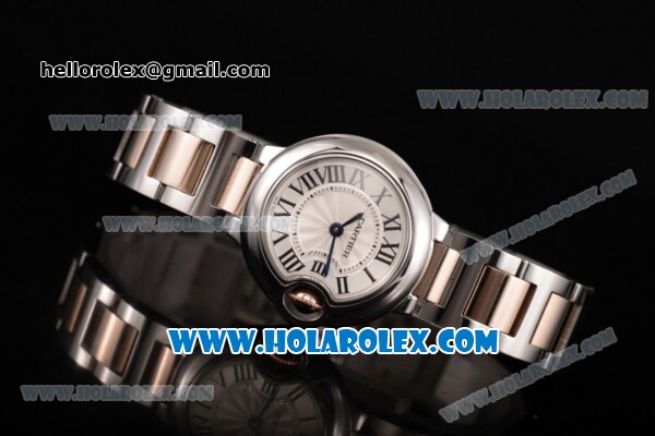 Cartier Ballon Bleu De Small Swiss Quartz Rose Gold/Steel Case with Silver Dial Two Tone Bracelet and Roman Numeral Markers - Click Image to Close