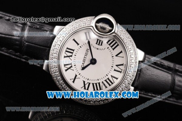 Cartier Ballon Bleu De Small Swiss ETA Quartz Steel Case with White Dial and Roman Numeral Markers - Diamonds Bezel (JF) - Click Image to Close