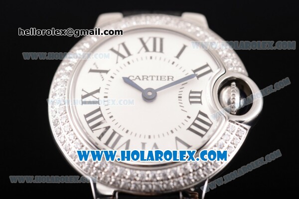 Cartier Ballon Bleu De Small Swiss ETA Quartz Steel Case with White Dial and Roman Numeral Markers - Diamonds Bezel (JF) - Click Image to Close