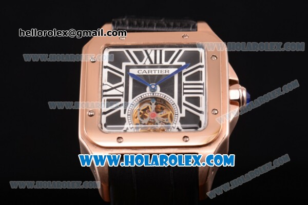 Cartier Santos Tourbillon Asia Automatic Rose Gold Case with Black Dial and Roman Numeral Markers - Click Image to Close